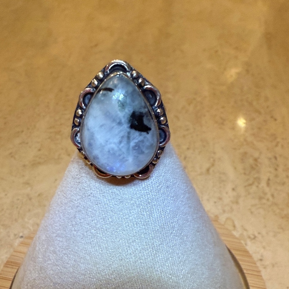 Natural Moonstone Silver Stone Ring OS